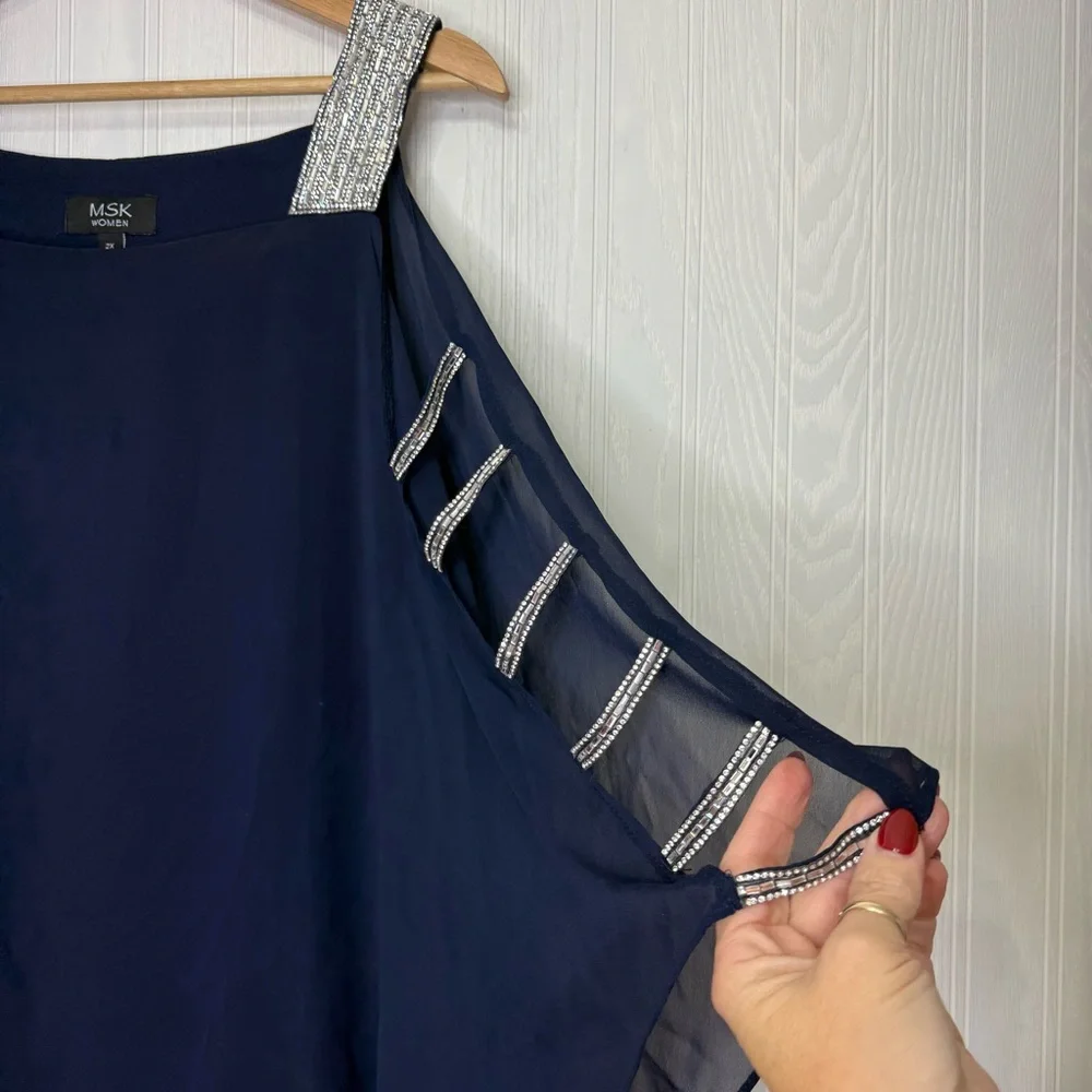 MSK Women’s Navy Blue formal dress with rhinestone detail size 2X - Picture 6 of 10